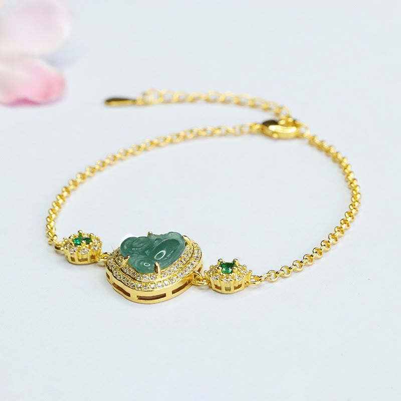 Laughing mystic zen Green Jade Zircon Luck Chain Bracelet