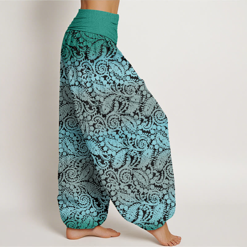 Casual Geometric Rotating Flower Leaves Women's Elastic Waist Harem Pants