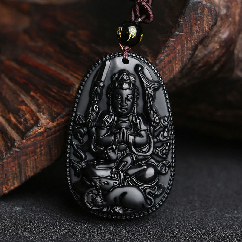 Chinese Zodiac Natal mystic zen Natural Black Obsidian Purification Necklace Pendant