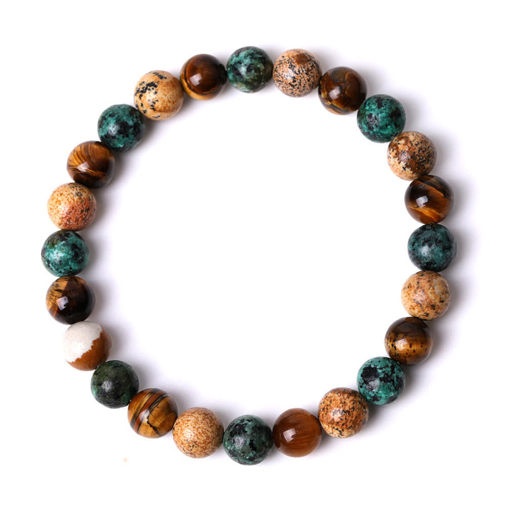 Natural Picture Jasper Turquoise Tiger Eye Mix And Match Beads Protection Bracelet