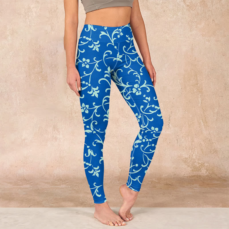 Vine Plants Flowers Print Gym Leggings Women's Yoga Pants