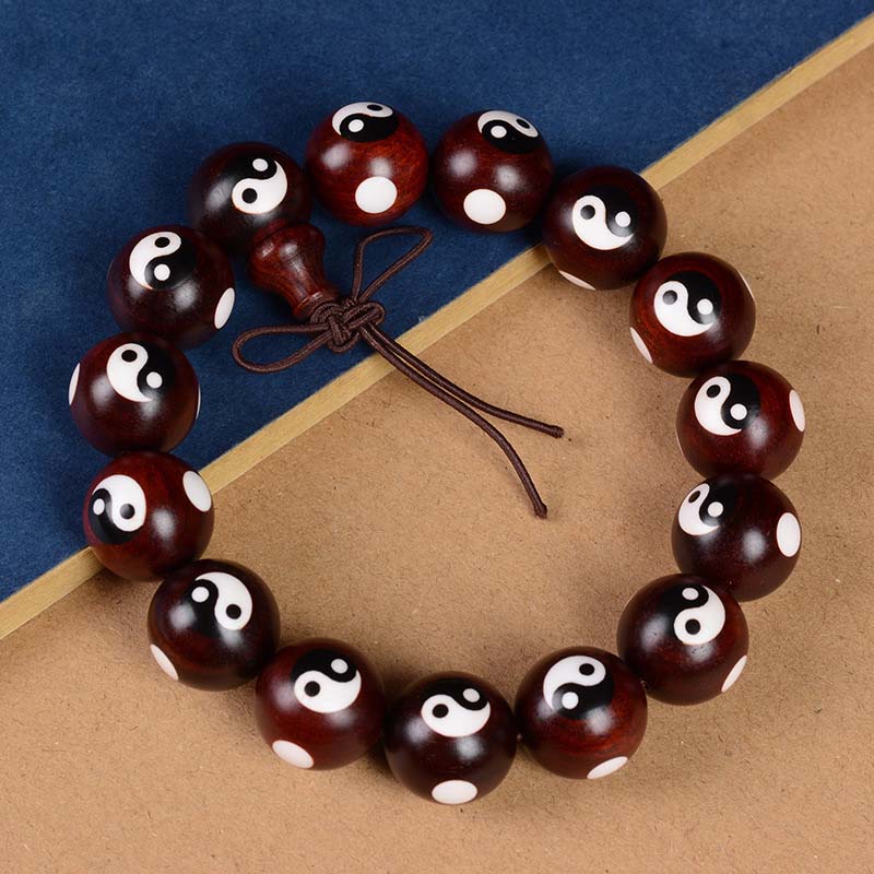 Small Leaf Red Sandalwood Yin Yang Protection Bracelet