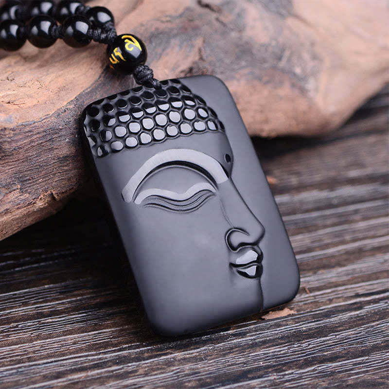 Natural Black Obsidian mystic zen Prayer Purification Luck Pendant Necklace