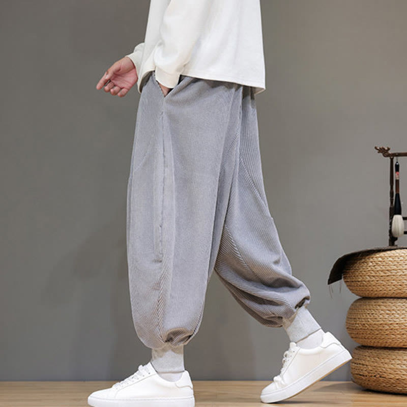 Casual Plain Cotton Men's Harem Pants With Pockets