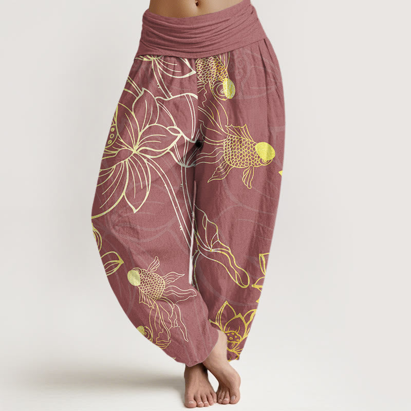Lotus Leaf Koi Fish Women's Elastic Waist Harem Pants