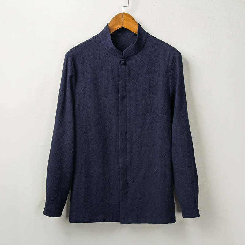 Fall Solid Long Sleeve Button Shirt Cotton Linen Men Clothing