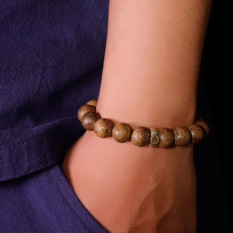 Chinese Zodiac Natal mystic zen Natural Agarwood Silver Peace Calm Bracelet