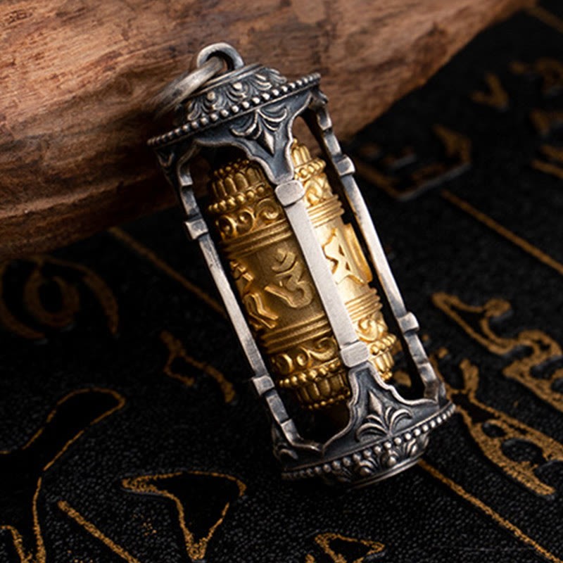 925 Sterling Silver Tibetan Prayer Wheel Om Mani Padme Hum Wisdom Necklace Pendant