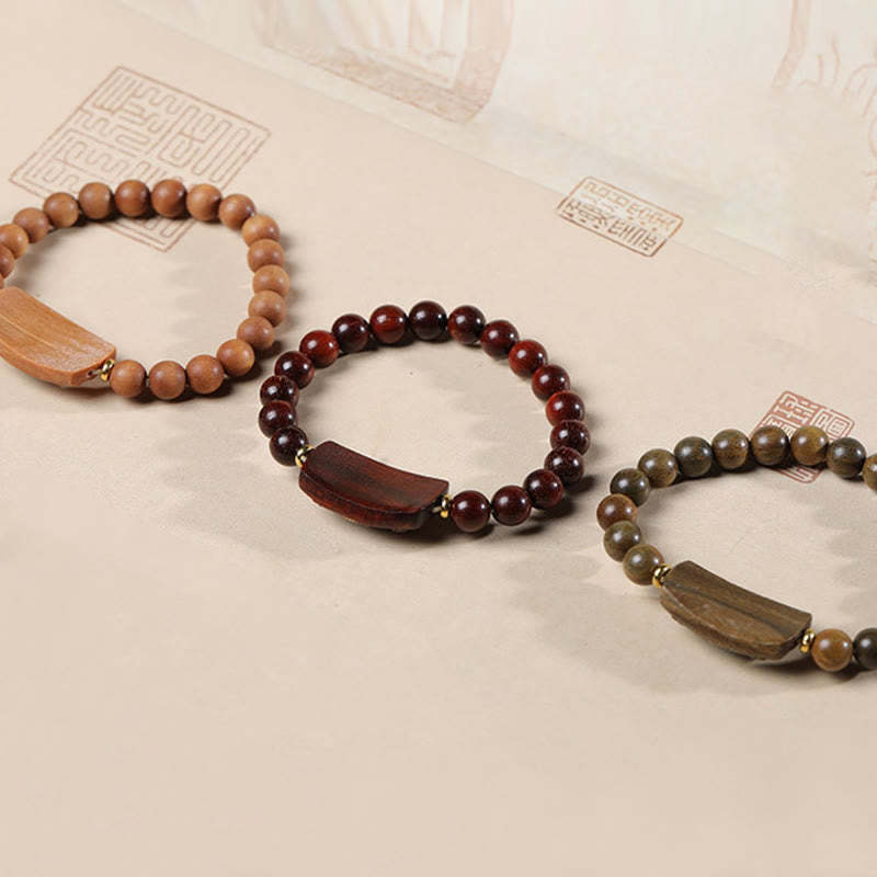 Small Leaf Red Sandalwood Green Sandalwood Six True Words Peace Bracelet