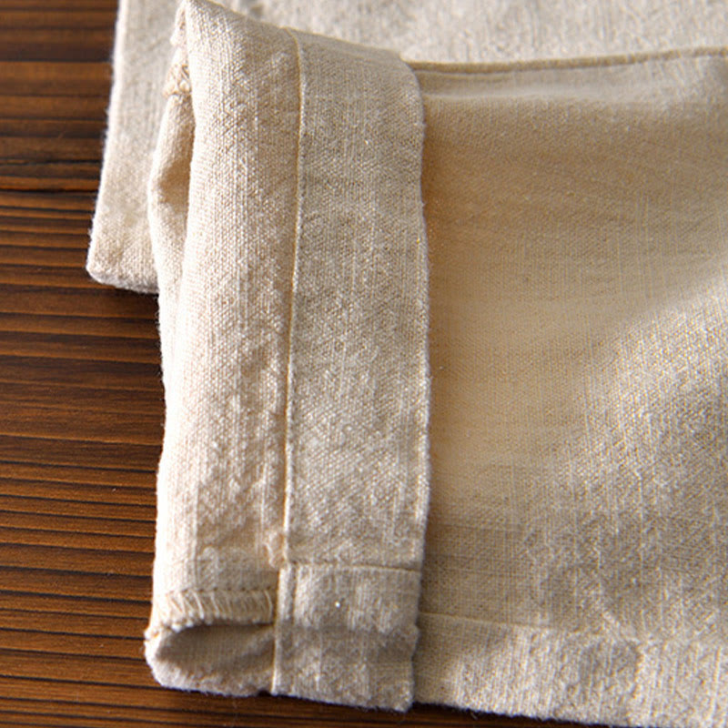 Casual Solid Color Simple Design Drawstring Ramie Linen Men's Pants With Pockets