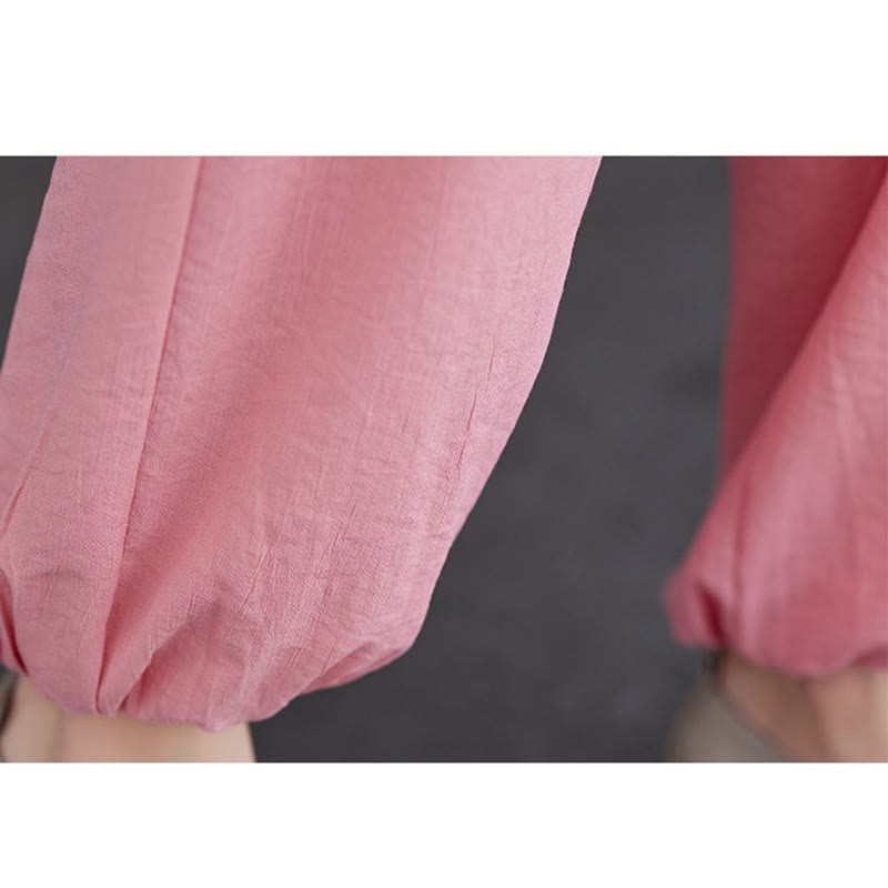 2Pcs Vintage Long Sleeve Shirt Top Pants Meditation Zen Tai Chi Cotton Linen Clothing Women's Set