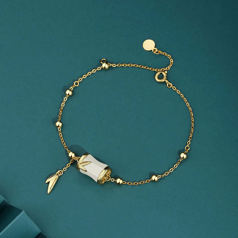925 Sterling Silver 22K Gold Hetian White Jade Bamboo Leaf Luck Necklace Pendant Bracelet