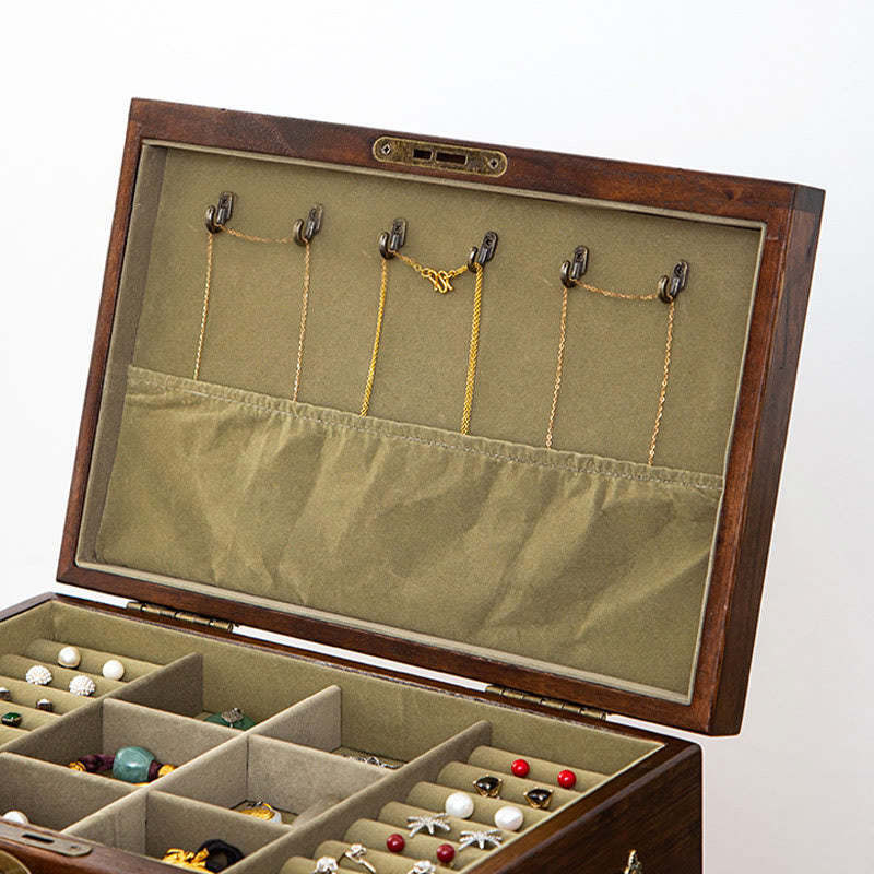 Retro Solid Wood Jewelry Box Four-Layer Wooden Jewelry Storage Box