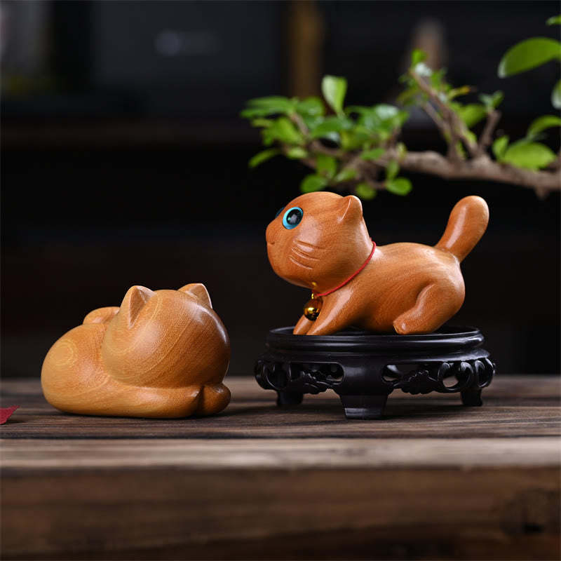 Small Cute Confident Sleeping Cat Sandalwood Healing Home Decoration