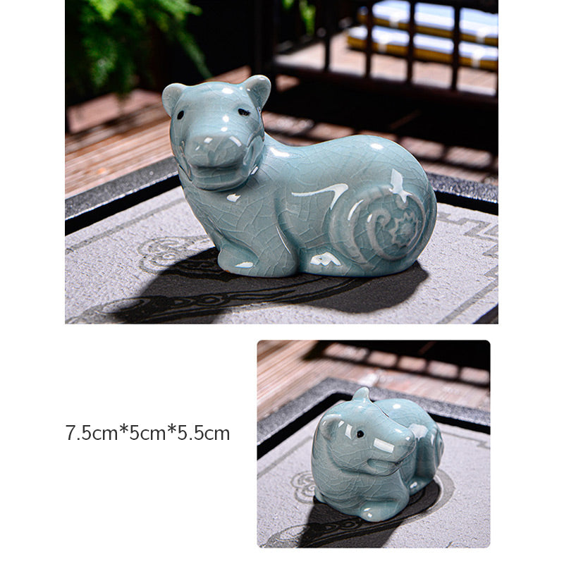Chinese Zodiac Wealth Ceramic Tea Pet Home Figurine Decoration