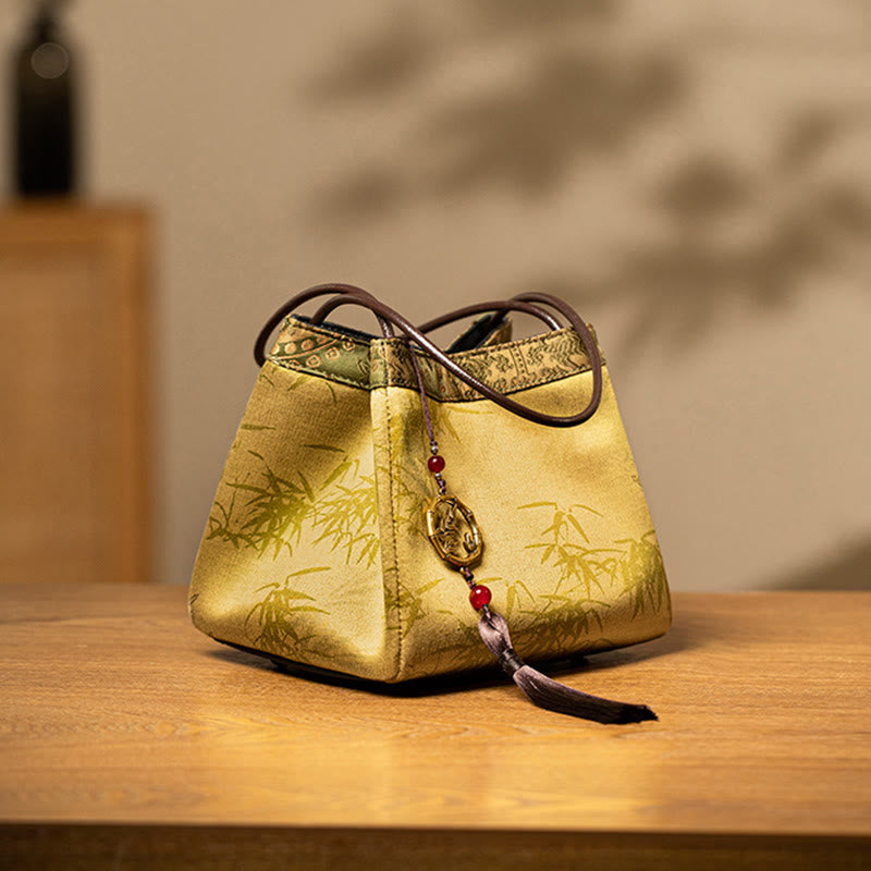 Bamboo Branches Bead Pendant Tassel Xiangyunsha Silk Shoulder Bag Hangbags