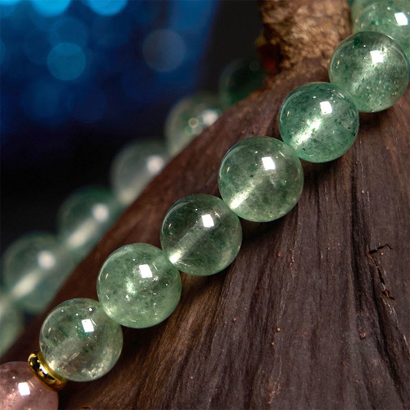 Natural Green Strawberry Quartz Soothing Fu Character Bracelet