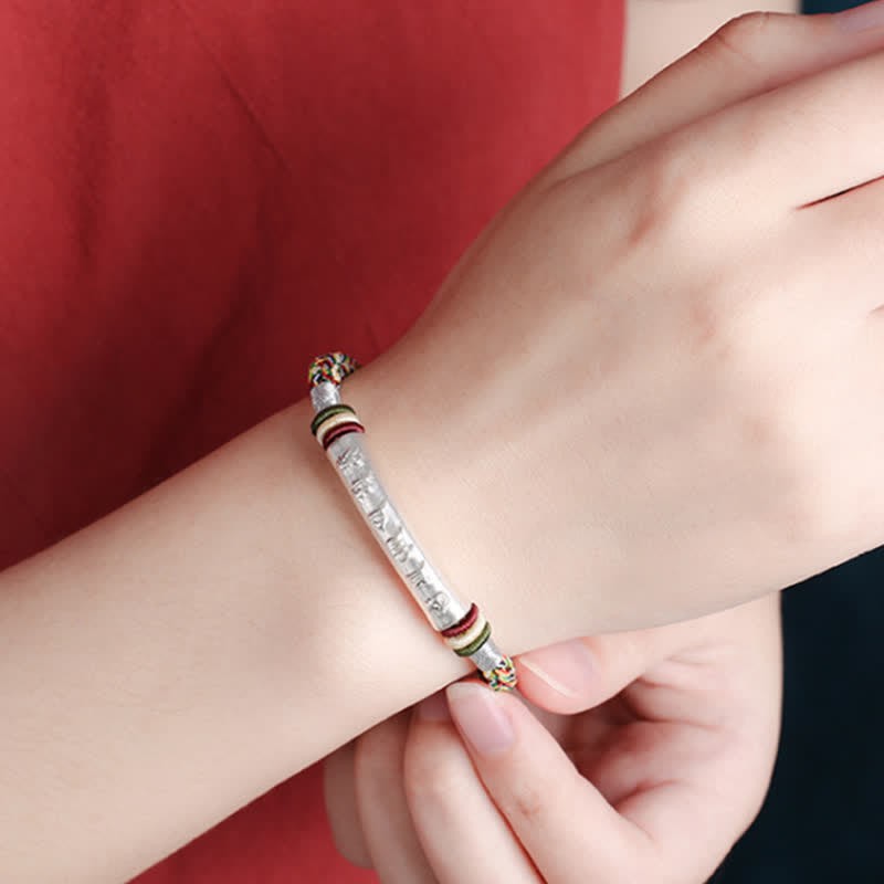 999 Sterling Silver Om Mani Padme Hum Protection Strength String Bracelet