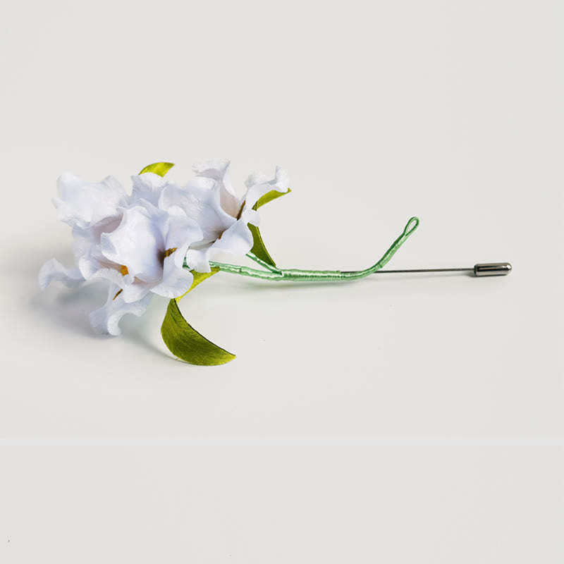 Handmade Velvet Flower Mulberry Silk White Iris Flower Brooch