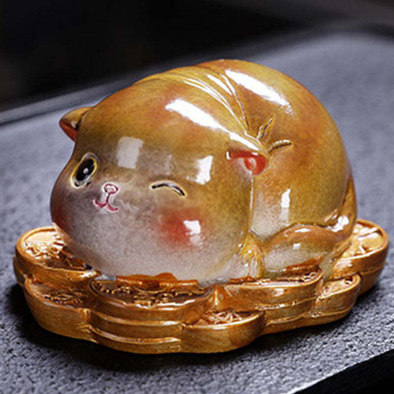 Color Changing Cute Mini Cat Resin Tea Pet Wealth Home Figurine Decoration