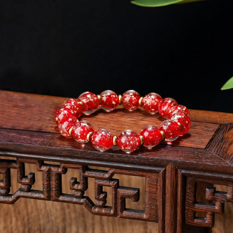 Gold Swallowing Beast Family Charm Luminous Fluorescent Liuli Glass Bead Success Bracelet