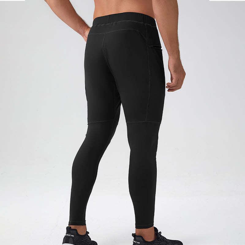 High Waist Quick Dry Breathable Fitness Men's Leggings Pants With Zipper Pocket