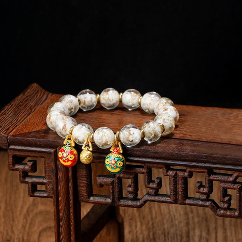 Gold Swallowing Beast Family Charm Luminous Fluorescent Liuli Glass Bead Success Bracelet
