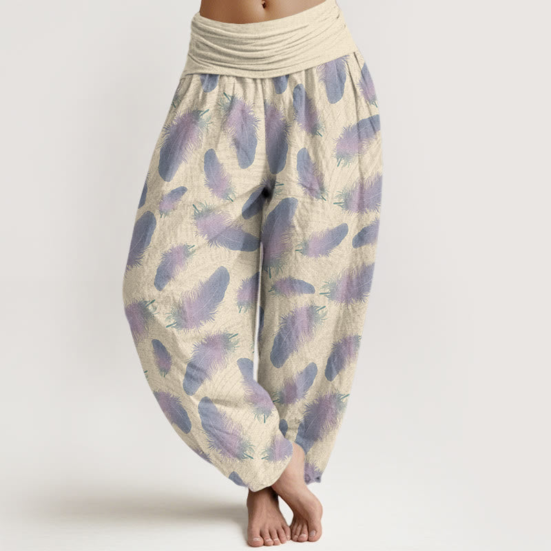 Casual Feathers Pattern Women's Elastic Waist Harem Pants