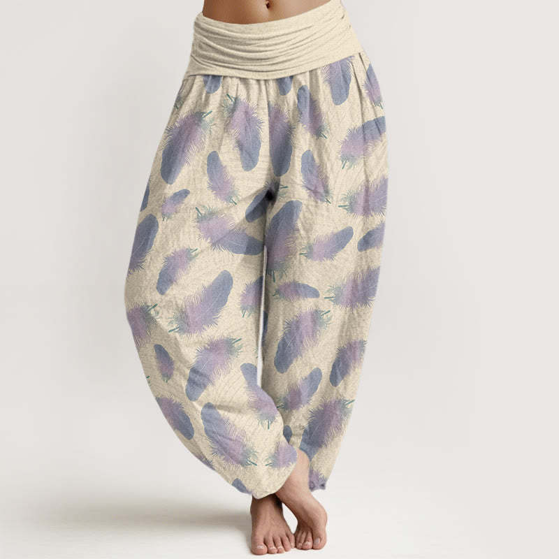 Casual Feathers Pattern Women's Elastic Waist Harem Pants
