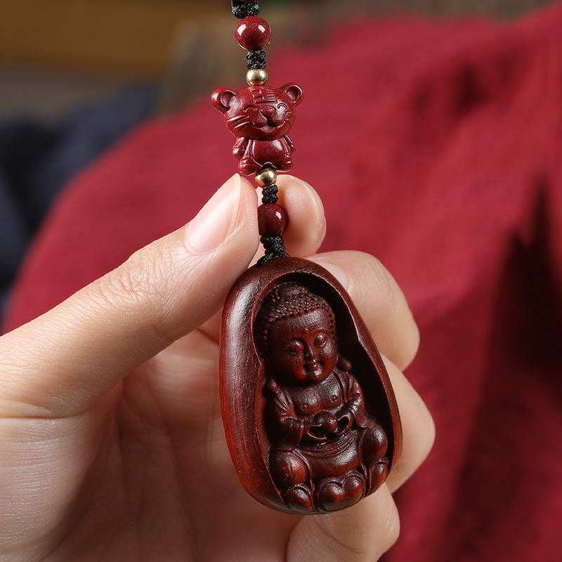 Small Leaf Red Sandalwood mystic zen Cinnabar Chinese Zodiac Amulet Protection Key Chain
