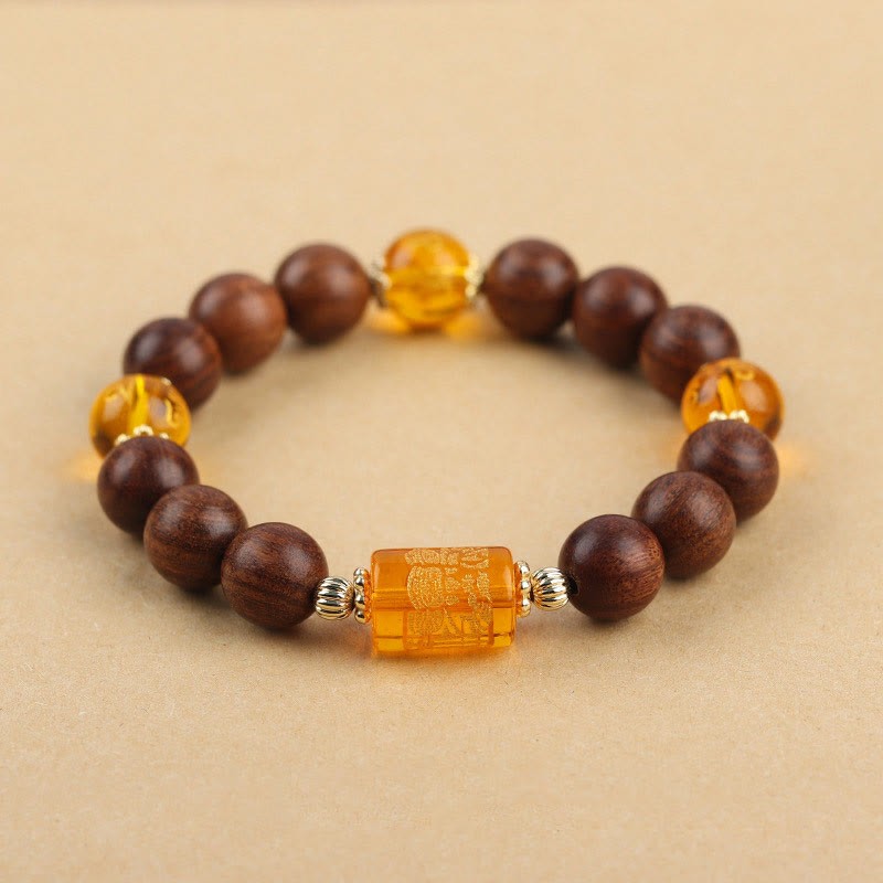 Natural Phoebe Zhennan Wood Om Mani Padme Hum God Of Wealth Crystal Protection Bracelet