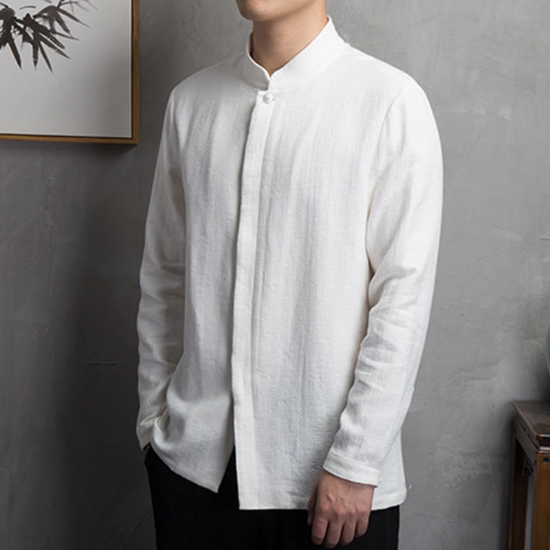 Solid Color Chinese Tang Suit Cotton Linen Jacket Men Clothing