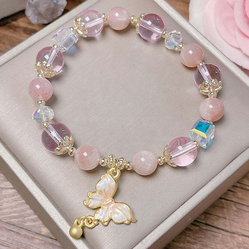 Natural Amethyst Sun Stone Butterfly Peace Bracelet