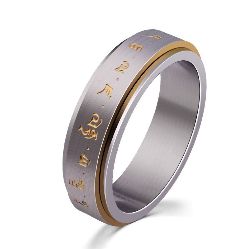 Tibetan Mantra Titanium Steel Balance Rotatable Ring