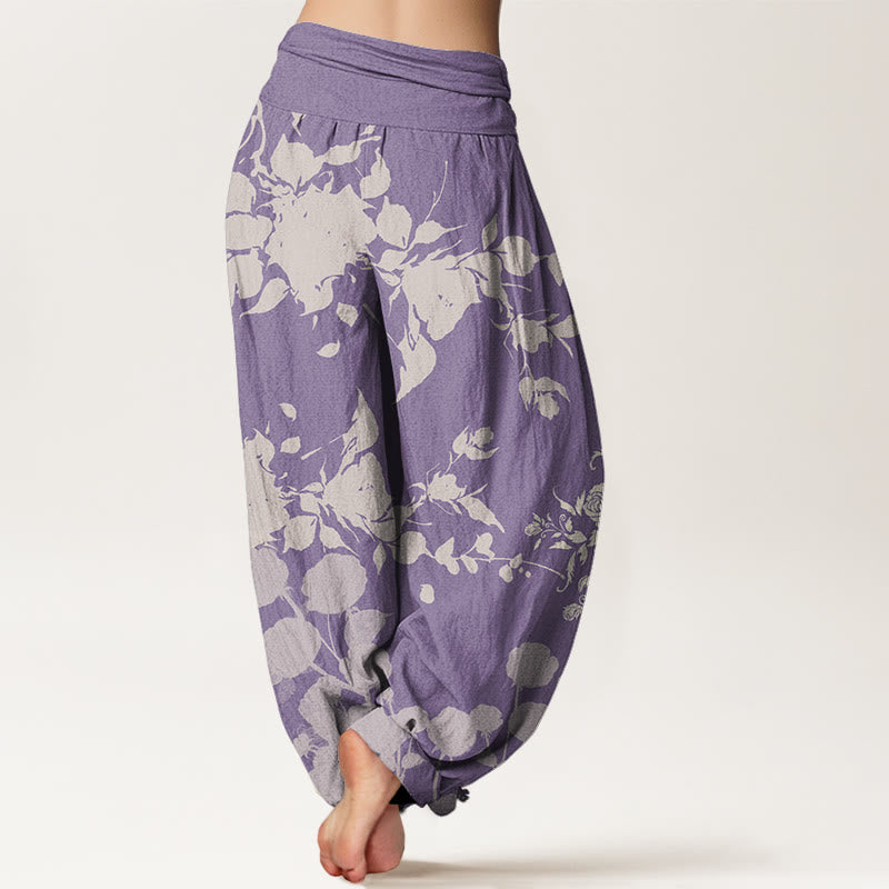 Blooming Budding Flowers Pattern Women's Elastic Waist Harem Pants