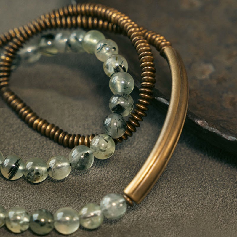 Purple Phantom Red Hematoid Quartz Green Rutilated Quartz Copper Love Forgive Bracelet