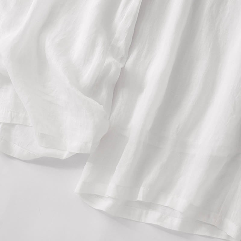 Summer Embroidery Double Layer Cotton Linen Women's Wide Leg Pants With Pockets