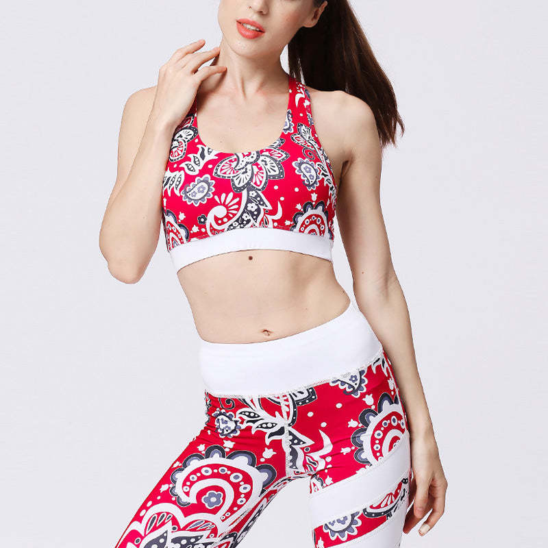 2Pcs Sunflower Flowers Leaves Print Top Pants Sports Fitness Yoga Women's Yoga Sets