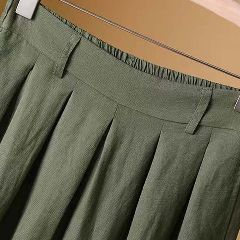 Summer Casual Pure Color 7-8 Length Cotton Linen Women's Wide Leg Pants