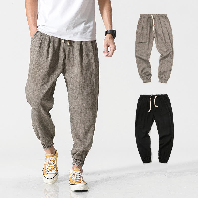 Simple Drawstring Design  Linen Men's Pants With Pockets