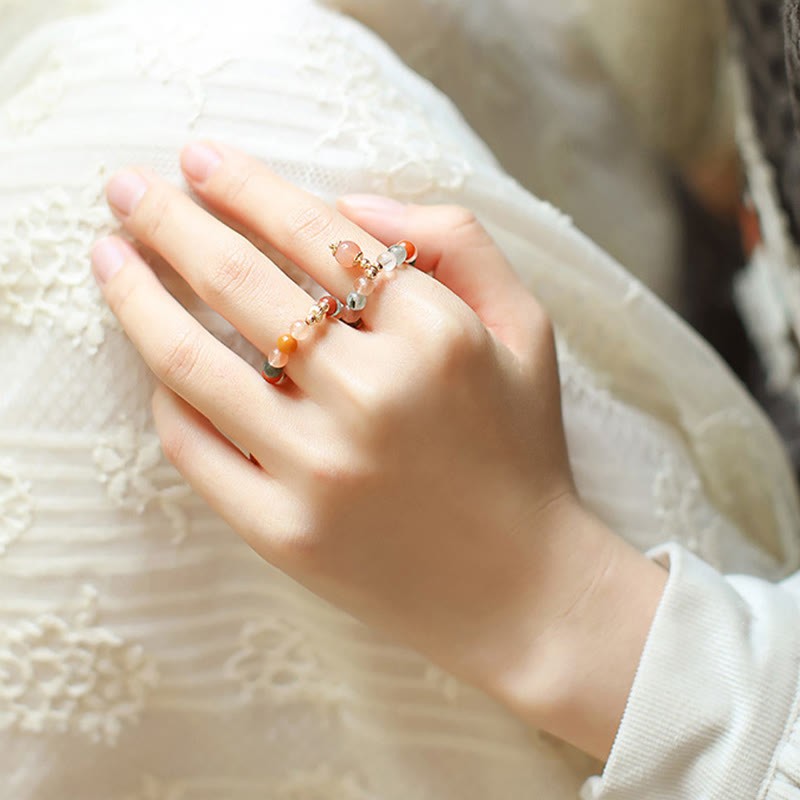 14k Gold Plated Copper Fu Lu Shou Crystal Peach Moonstone Happiness Wealth Ring