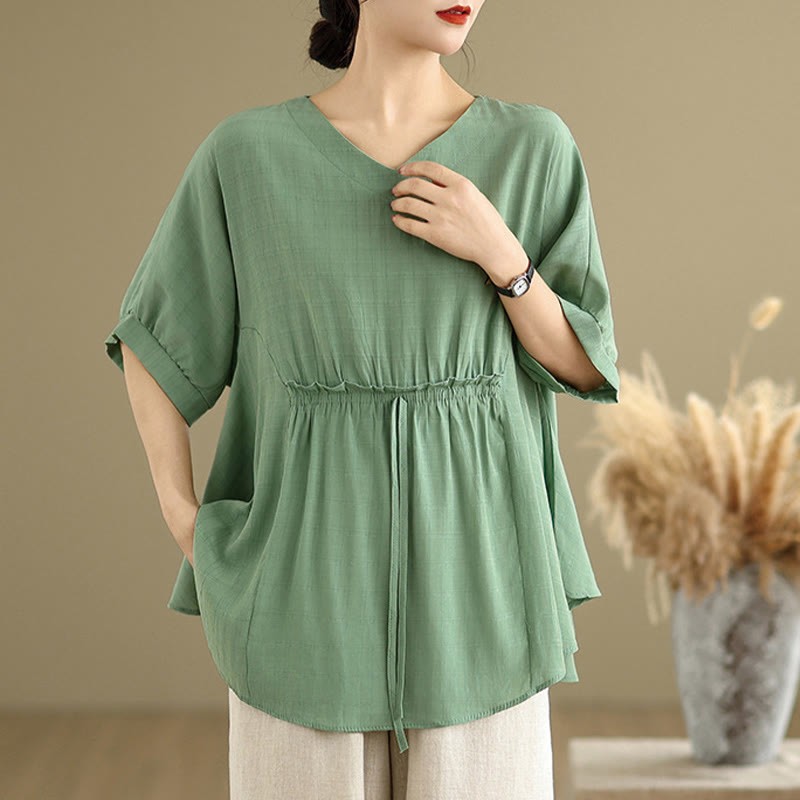 Casual Solid Color Half Sleeve Half Button Women's T-Shirt