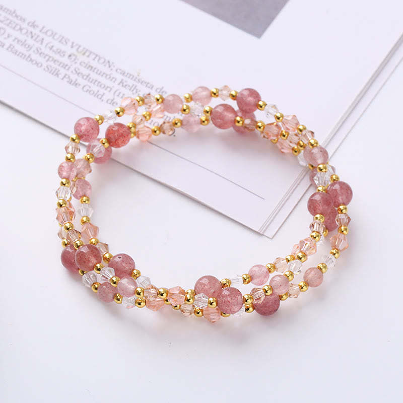 Natural Tourmaline Strawberry Quartz Amethyst Peace Wisdom Double Wrap Bracelet
