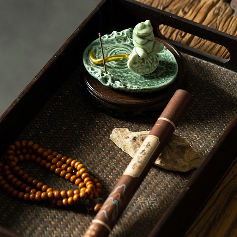 Leaf Meditation Frog Pattern Healing Ceramic Incense Burner Decoration