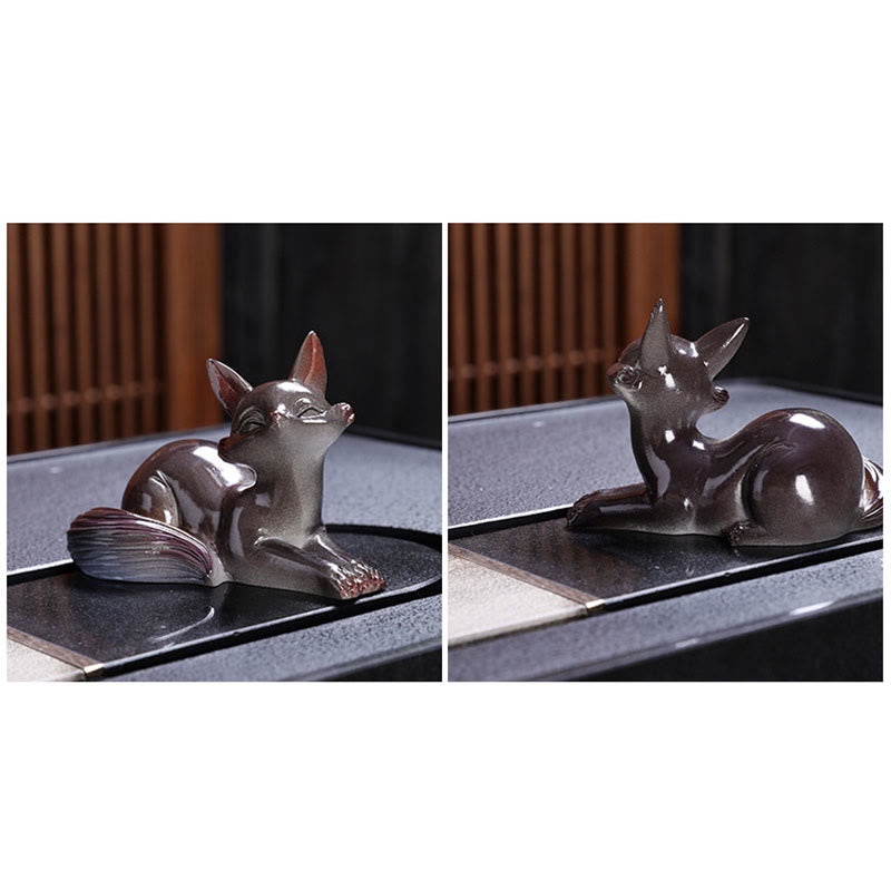 Color Changing Small Cute Fox Tea Pet Resin Home Figurine Decoration