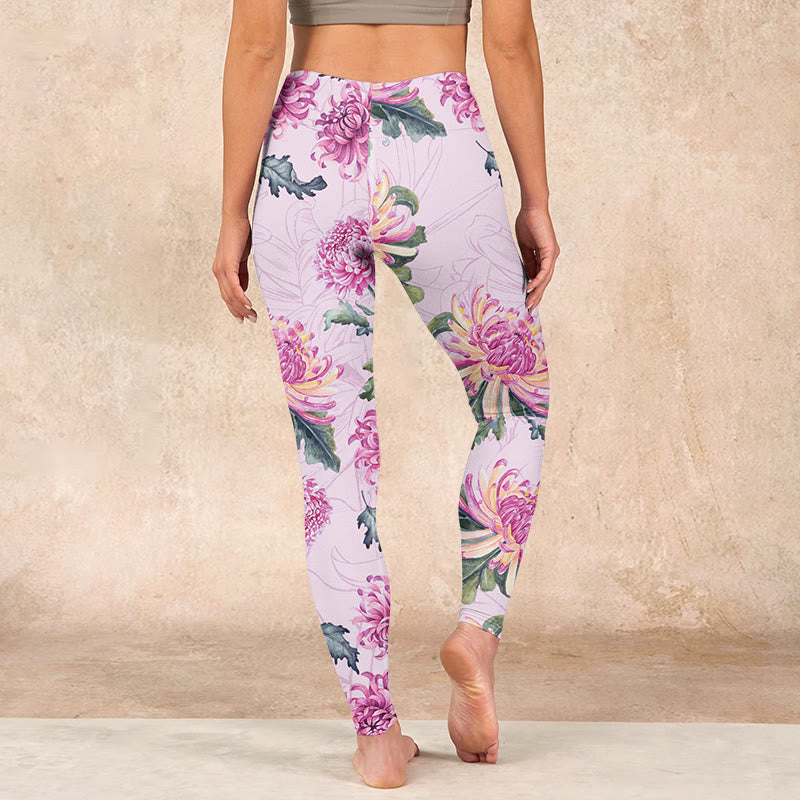 Pink Chrysanthemum  Gym Leggings Women's Yoga Pants
