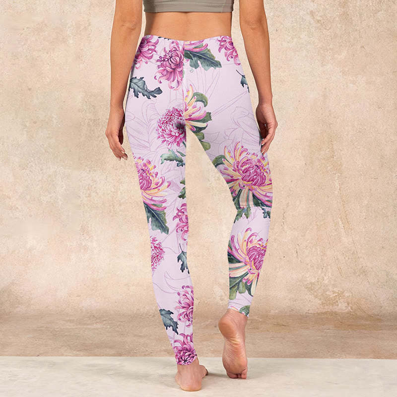 Pink Chrysanthemum  Gym Leggings Women's Yoga Pants