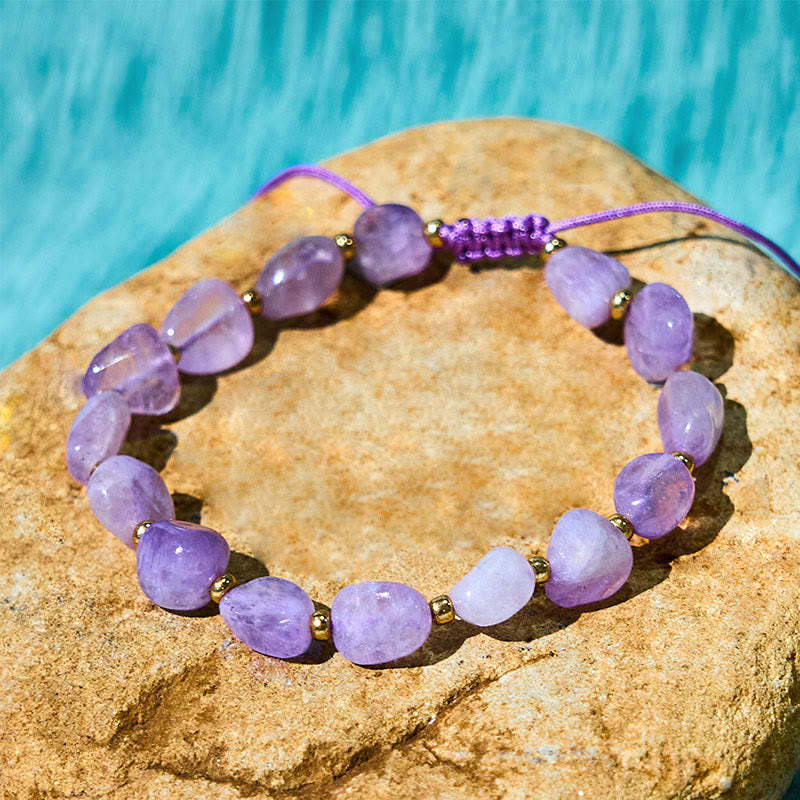 Irregular Shape Amethyst Braid String Balance Bracelet