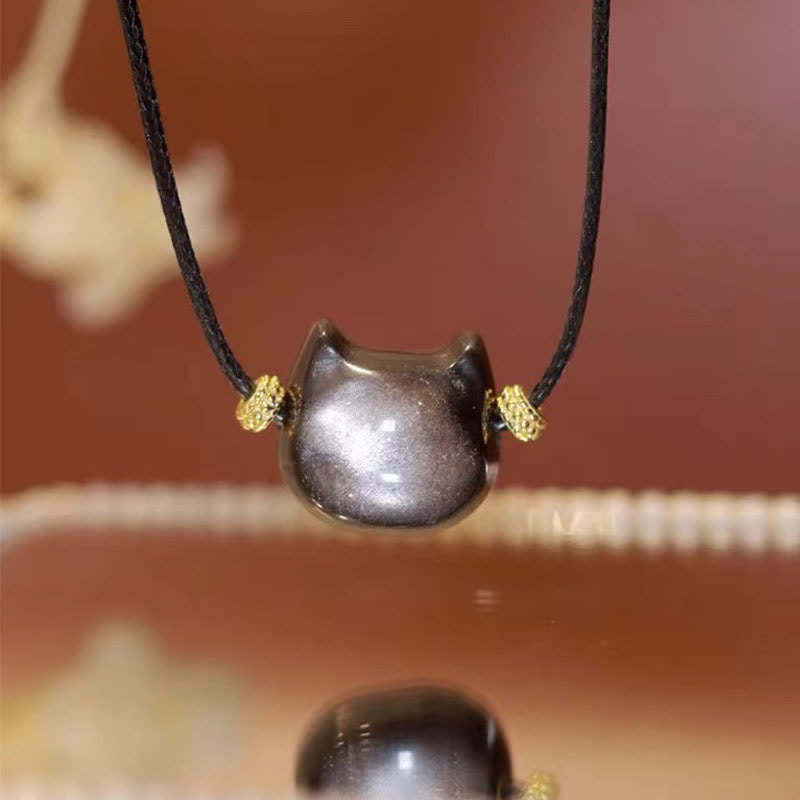Gold Sheen Obsidian Silver Sheen Obsidian Lovely Paw Lucky Cat Protection Bracelet