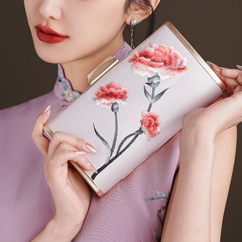 Carnation Peony Begonia Su Embroidery Wedding Shopping Purse Handbag Crossbody Bag
